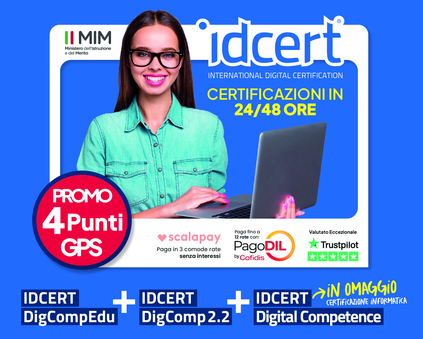 Promo idCert Accredia digcompedu digcomp 2.2 - Certificazione Informatica Digital Competence - 4 Punti